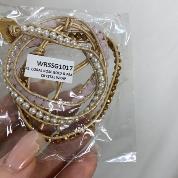 NWT Coral Rose Gold Pearl Crystal Beaded Wrap - Picture 2 of 3